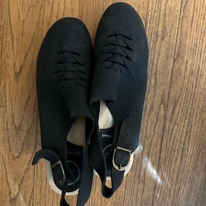 No. 6 black high heeled sling back clogs size 40 gently used